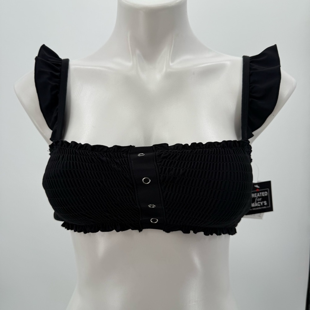 California Waves Black Ruffled Smocked Swim Top